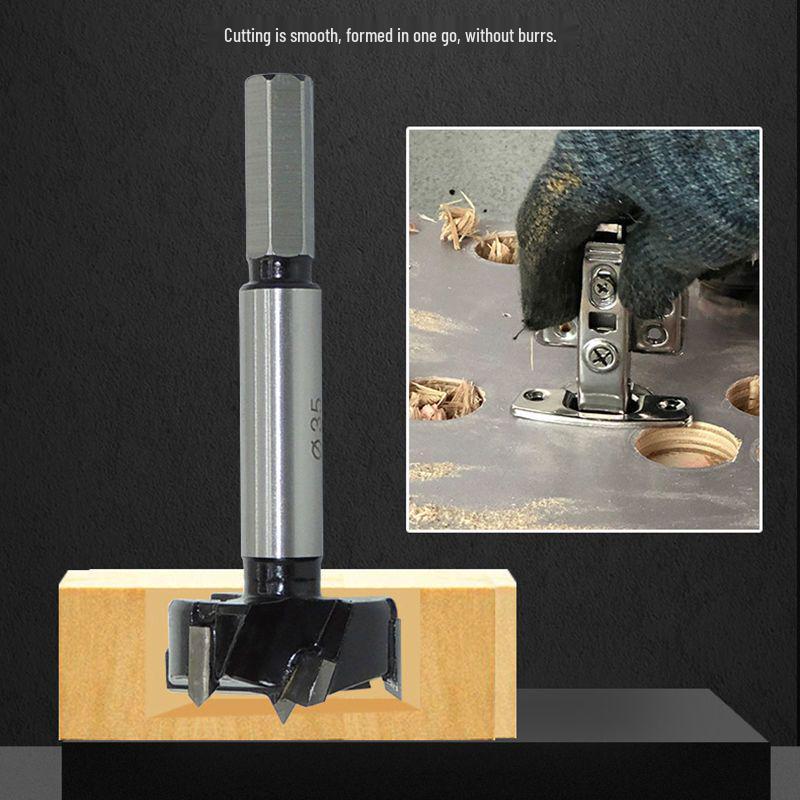 35mm Depth-Stop Hinge Hole Saw with Three-Flute Drill Bit for Woodworking and Cabinet Doors