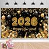 Black Gold 2026 New Year Backdrops Colorful Balloon Photo Background  Outdoor Party
