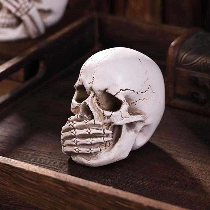 Skulls Figurine No Evil Resin Human Skull Statue Head Sculptures Skull Collectible Halloween Funny Skull Home Decor