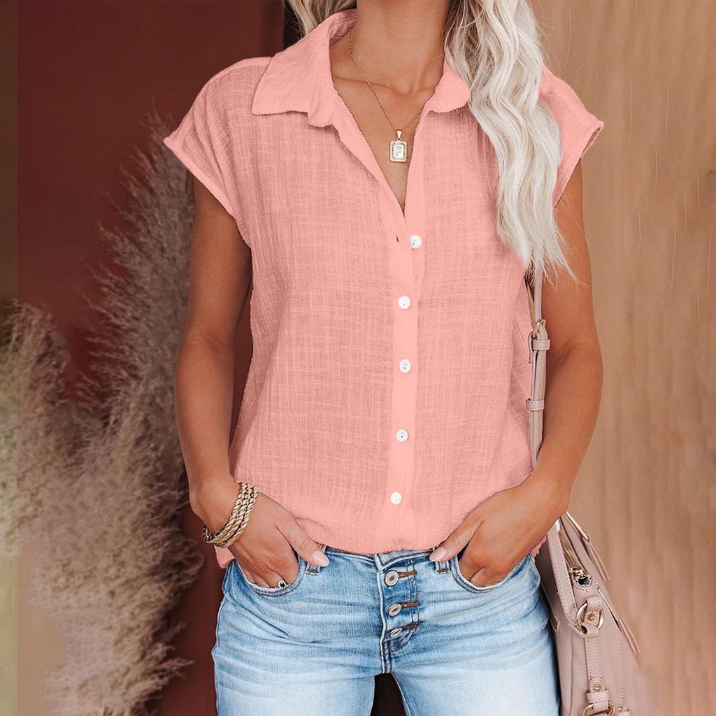 Women's Casual Fashion Short Sleeve Color Single Breasted Shirt Top