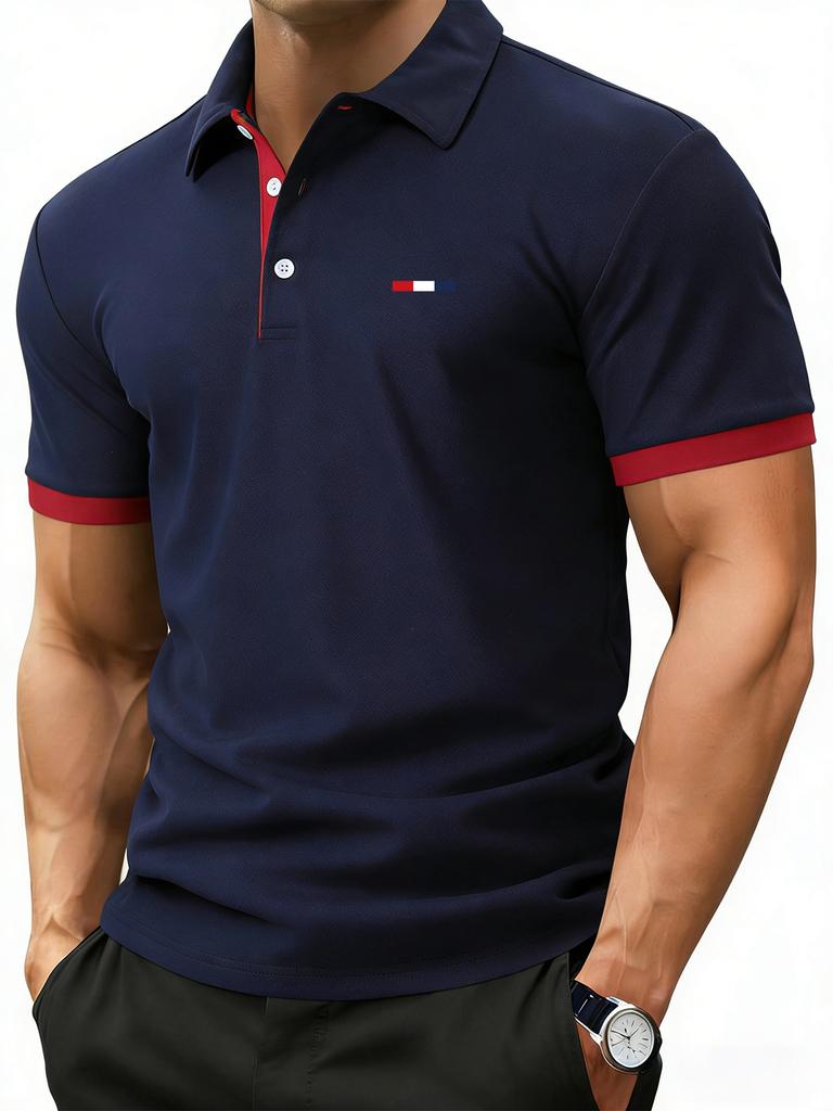  Mens Color Block Polo, Modern Style with Breathable Fabric for Streetwear Fashion