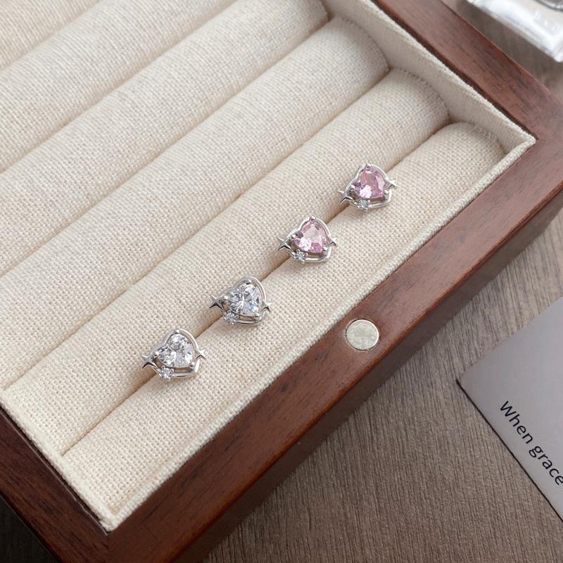 S999 Sterling Silver Zirconia Star & Heart Stud Earrings for Women and Girls - Elegant and Versatile