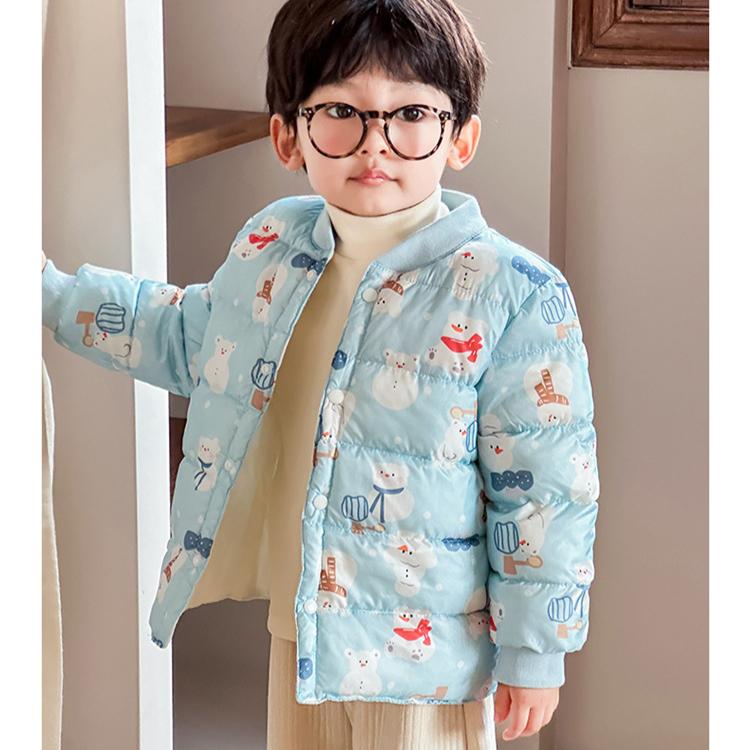 winter baby girl thicken short cotton-padded V-neck jacket Girls' warm cotton-padded clothes foreign style children's autumn cute cartoon print coats