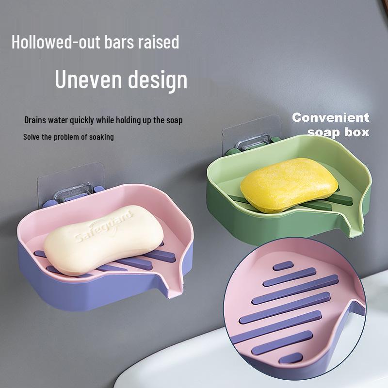 Double Layer Color Block Wall-Mounted Soap Dish - Creative, Punch-Free, Drain Storage Rack for Bathrooms.