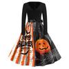 Women's Vintage Halloween Print V-Neck Dress, Casual Party Outfit for Celebrations