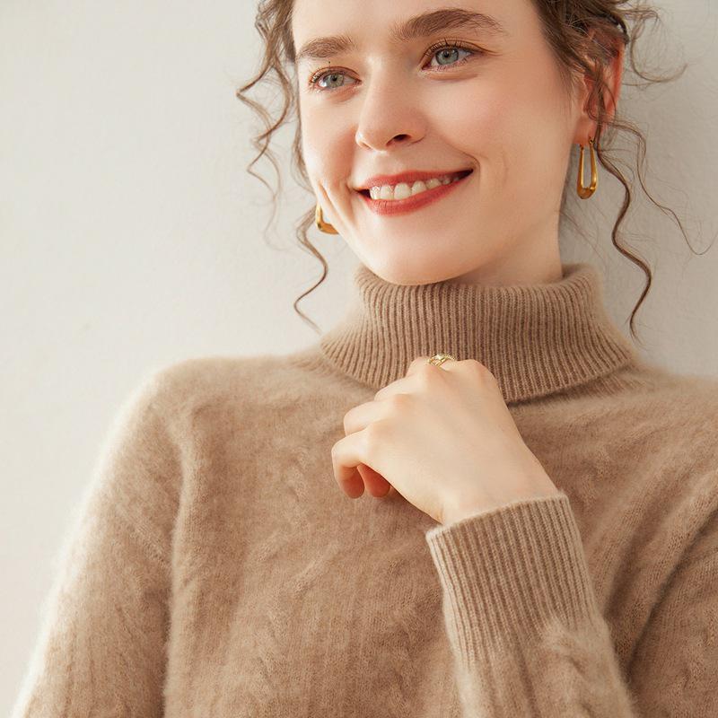 Women's Three-Ply Thick Cashmere High-Neck Pullover Sweater - Warm Knitted Base Layer