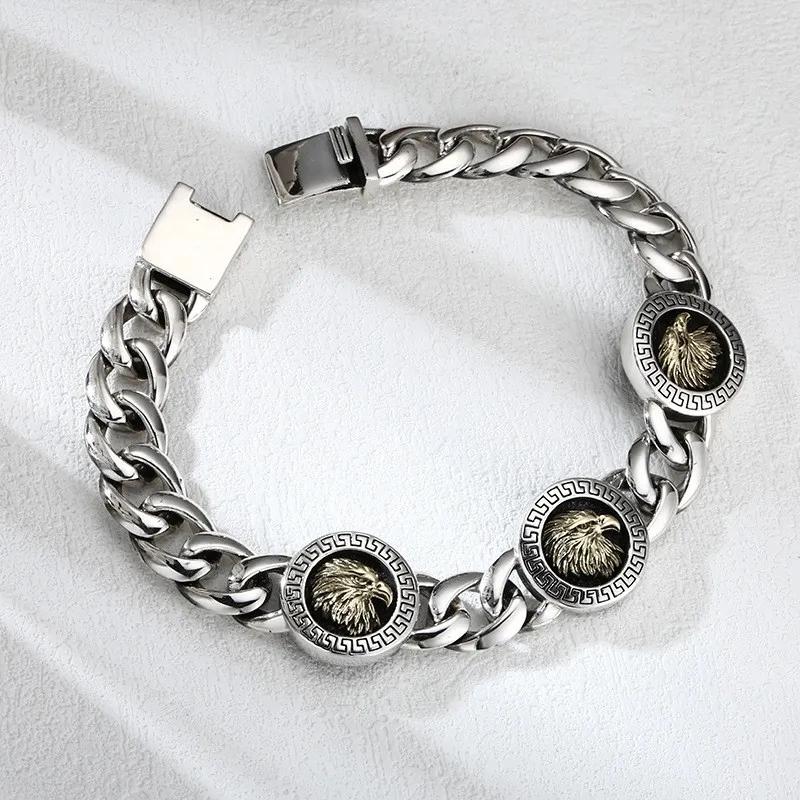 Новый Круглый Бренд Орёл Кубинский Браслет, Модный Ретро и Доминирующий Старый Ювелирный Изделие 18CM