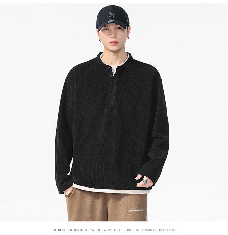 Men's Washed Two-Piece Look Long Sleeve American Streetwear Loose Heavyweight Plus Size Top 550