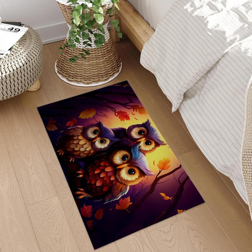 Colorful Owl Indoor Door Mat, Inch, Floor Area Rug for Entryway, Living Room, or Bathroom, Non-Slip Doormat, Animal Owl