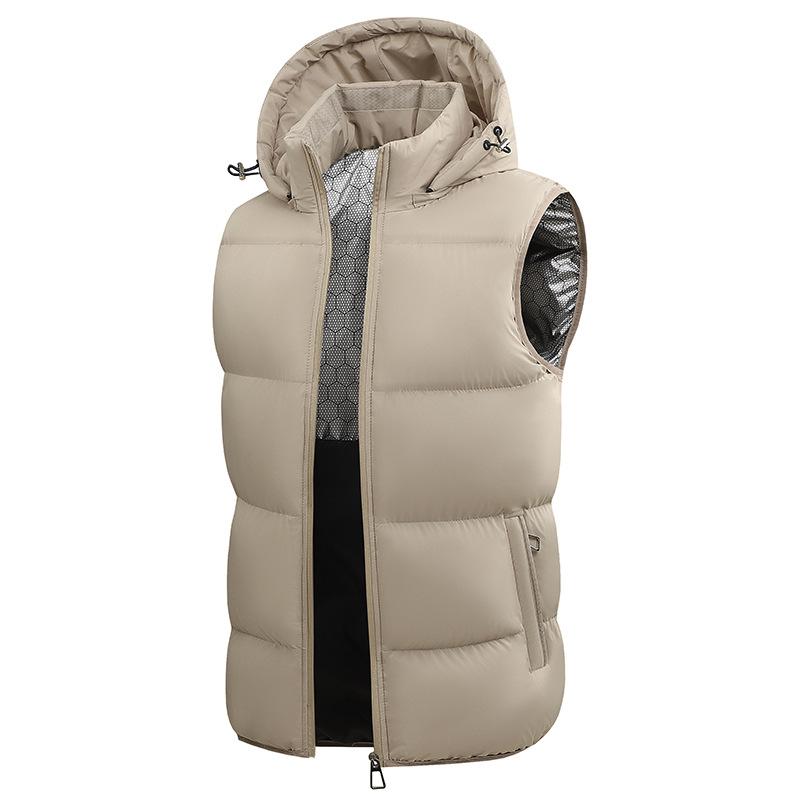 Men's Sleeveless Cotton Coat Graphene Warm Thick Coat Detachable Hat Solid Color