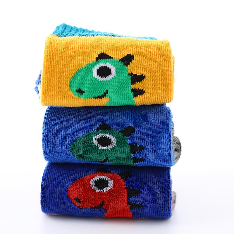 5 Pairs Kids Cotton Cartoon Dinosaur Socks Spring Autumn Boys Girls Age 3-15 Years Old Comfortable Crew Socks