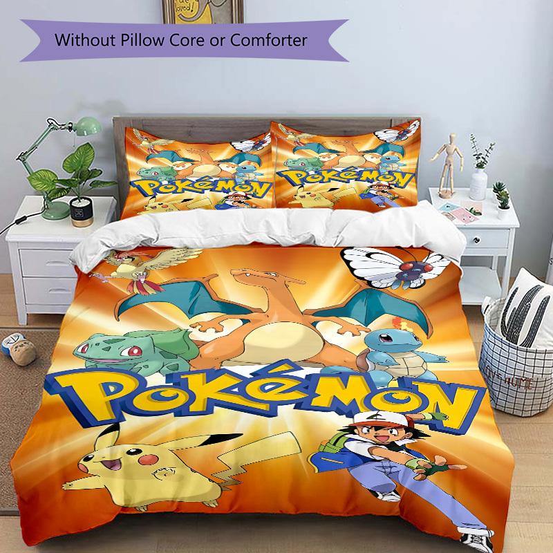 3pc Pokemon Characters Bedding Set Guest Room Bedroom Decor Christmas Halloween Decor Birthday and Holiday Gifts- All Seasons 3pcs Quilt 094