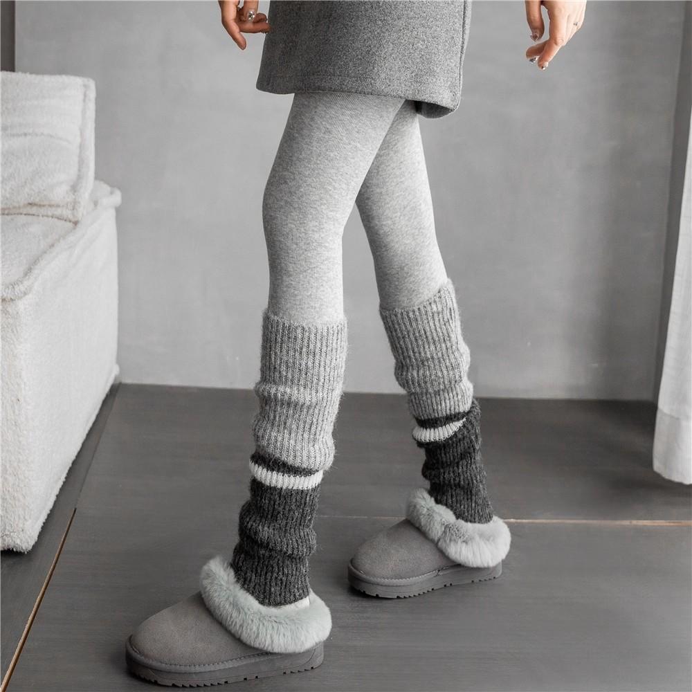 2pairs American Retro Cashmere Color Blocking Long Sock Winter Warm Knitted Leg Warmers for Women Lolita JK Boot Cover Stockings