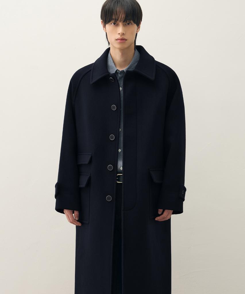 Draw Fit [Oh Jung-Kyu X Draw Fit] Consize Wool Wonder Balmacaan Coat [Navy]