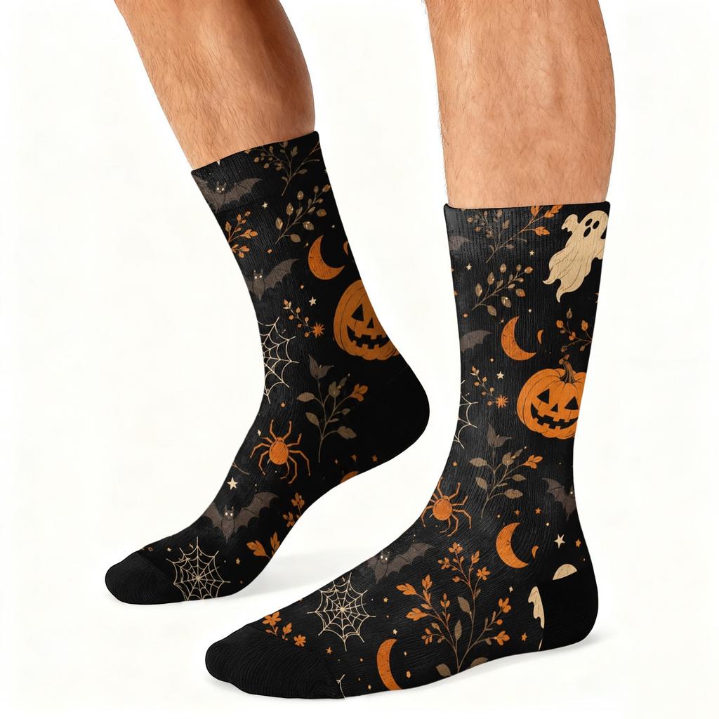 Breathable Comfortable Mid-Calf Socks with Halloween Pattern Unisex Elastic Ankle Support Socks Suitable for Daily Wear and Seasonal Use