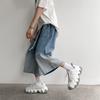 2023 Summer New Casual Calf-length Men's Jeans Pants Harajuku Elastic Waist Solid Color Baggy Jeans For Man