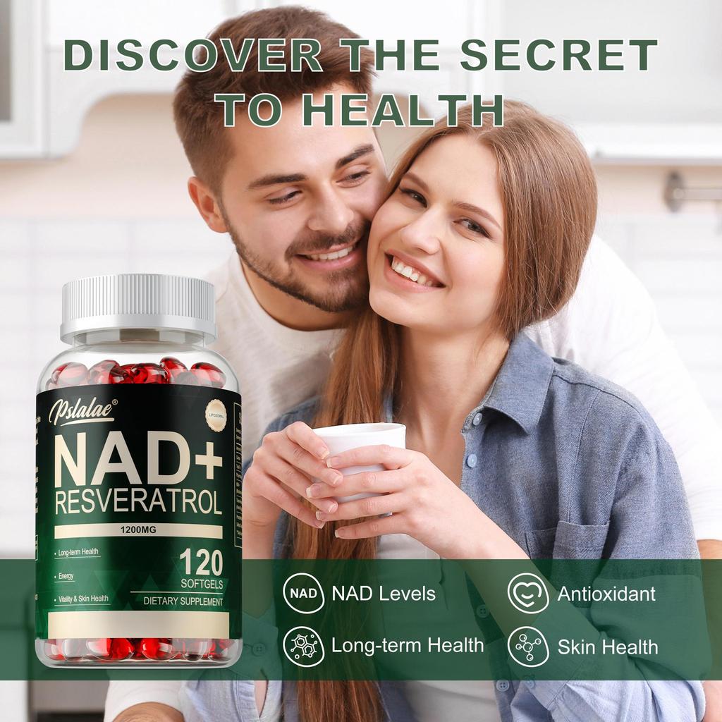 NAD+ Resveratrol Dietary Supplement Supports Cellular Energy, Anti-aging, and Skin Health. 120 Softgels.