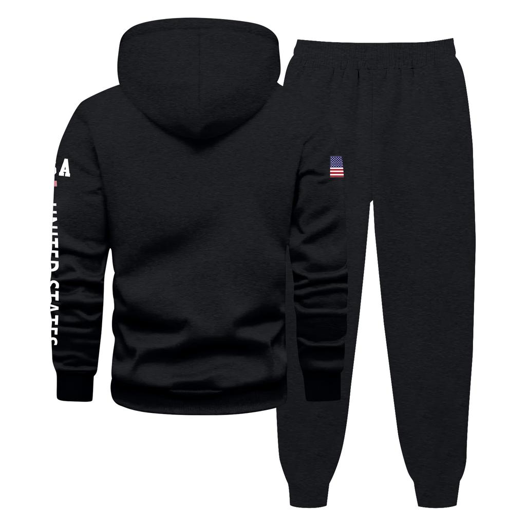 Men's Large Size Solid Color Printed Sweatshirt Set Men's Casual Sports Suit Sweatshirt Set