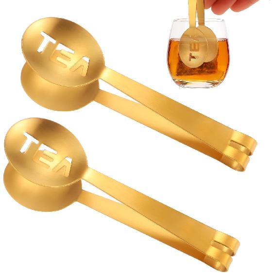 2 Pcs Stainless Steel Tea Bag Squeezer, Round Tea Bag Clamp, Gold and Silver золотой