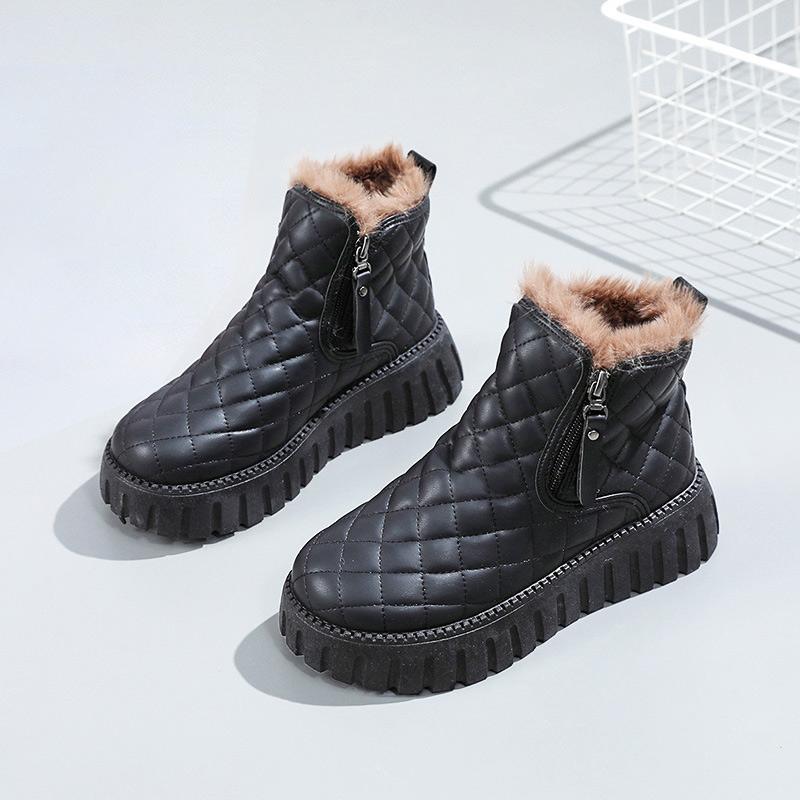 

Women Winter Fur Lined Snow Boots Zipper Ankle Flat Thick Sole Non Slip Warm Outdoor Faux Leather Booties for Women 40 чорний