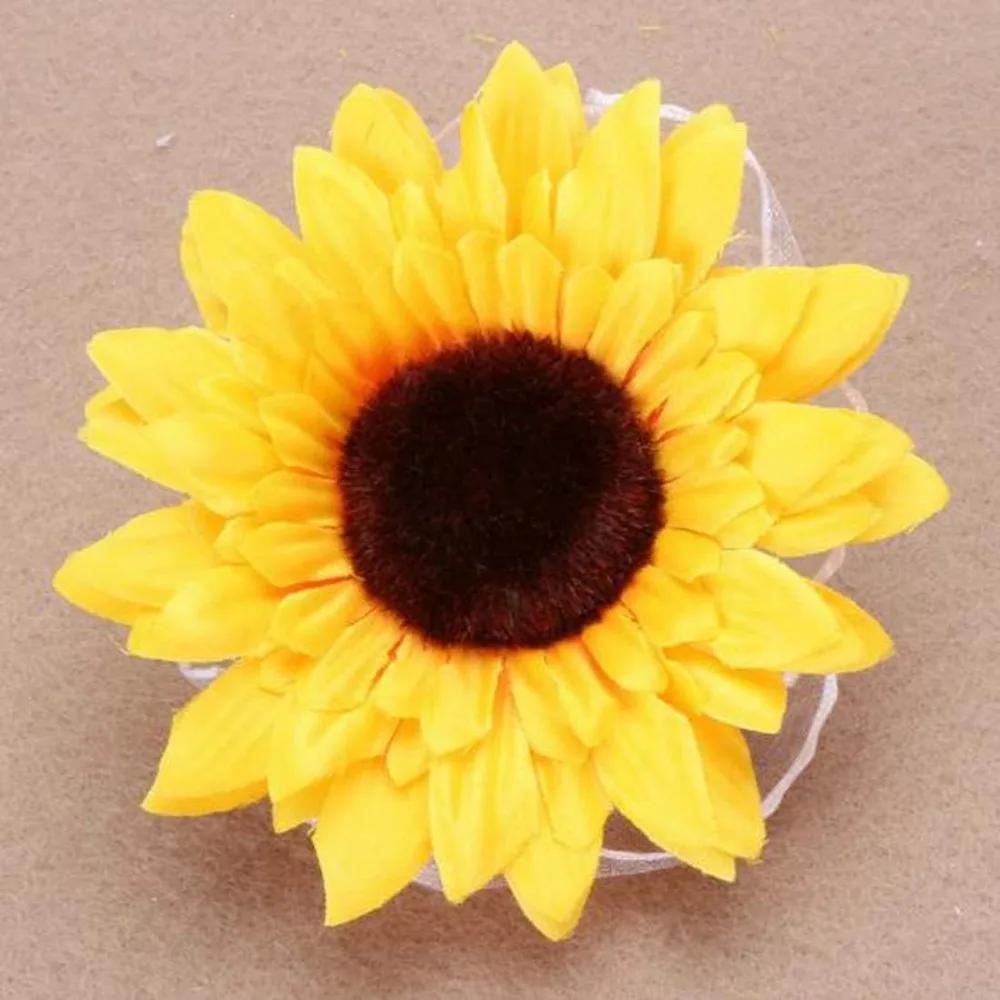 Patiky Wrist Flower, Wrist Corsage Hand Flowers Decor for Wedding Bridal Prom Party Accessories PS05 (Sunflower Corsage)