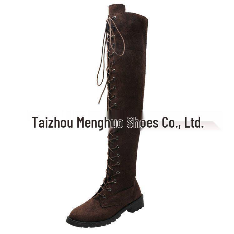 New Women's Over-the-Knee Round-Toe Martin Boots, Size 43 - Stylish European & American Design, Flat-Bottomed, In Stock