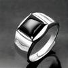 Men's Adjustable Black Agate Square Ring with Black Diamond - Korean Style and Smooth Finish