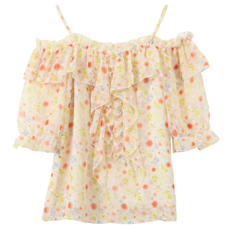 SanCai Floral Off-Shoulder Ruffle Blouse XL