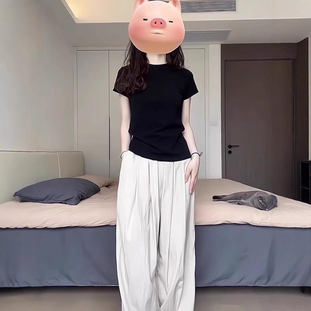 

Жіноча футболка в корейському стилі, чорна, хіп-хоп, приталеного крою - Повсякденна, універсальна, з коротким рукавом, літній тренд Large чорний