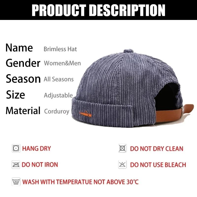 Retro Corduroy Landlord Hat Beanie Hat Men's Women's Spring and Autumn Street Hip-hop Toque Caps