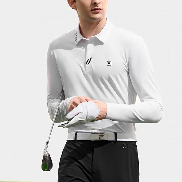 FILA Golf Series Solid Color Logo Pullover Long Sleeve Polo Shirt Men tops Jade-White A11M315204F-WT