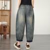 DIMANAF 2026 Été Nouveau Grande Taille Femmes Jeans Taille Élastique Imprimé Pantalon Long Lâche Décontracté Impression Denim Coton Pantalons Pantalon