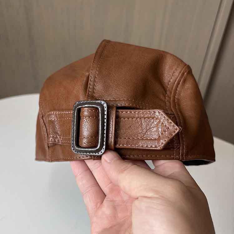 Early autumn new big head circumference PU reverse wear forward hat men and women Hong Kong style painter hat British retro beret hat