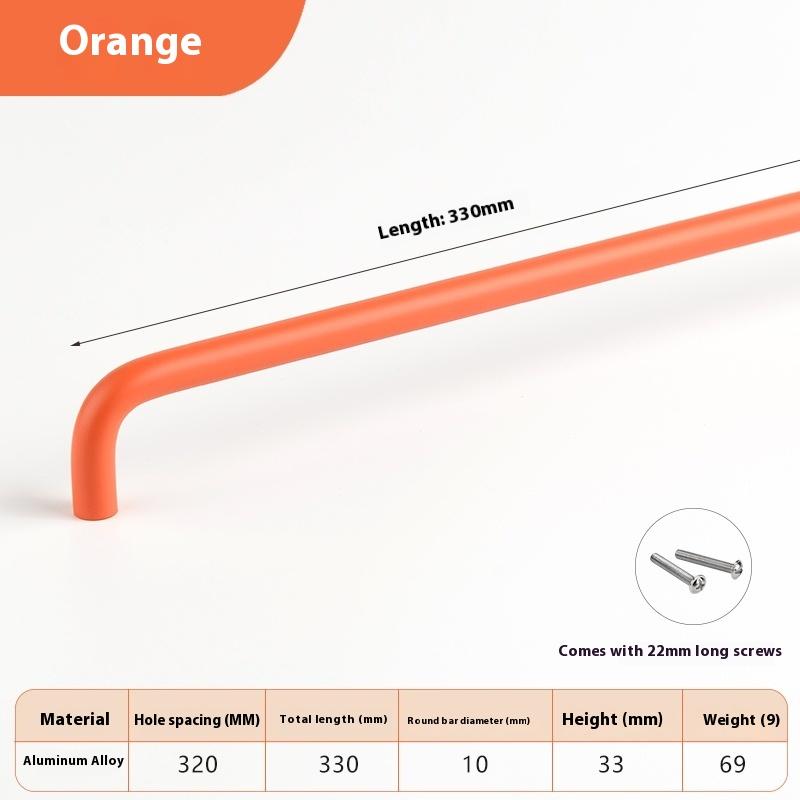 

Барвисті Прості Меблеві Ручки Шафи Ручки для Дитячої Кімнати Ручки-Кулі для Шухляд Сучасна Фурнітура з Алюмінієвого Сплаву Orange 330MM