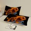 3pcs Lion And Panther Flat Sheet Sets 3D Printed Fire Animal Fitted Sheet Sets With Pillowcases No Filling For Teen Boys