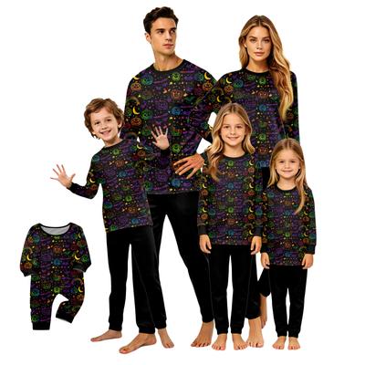 Long Sleeve Halloween Print Pajama Set Top and Pants Homewear Comfortable Fit Soft Fabric Sleepwear for Women and Kids