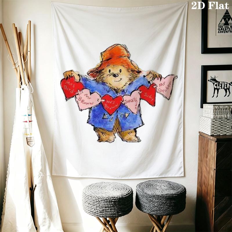 Paddington Bear Wall Tapestry Aesthetic Wall Hanging Printed Fabric Blanket Decorative Tapestries for Bedroom Living Room Home Decor