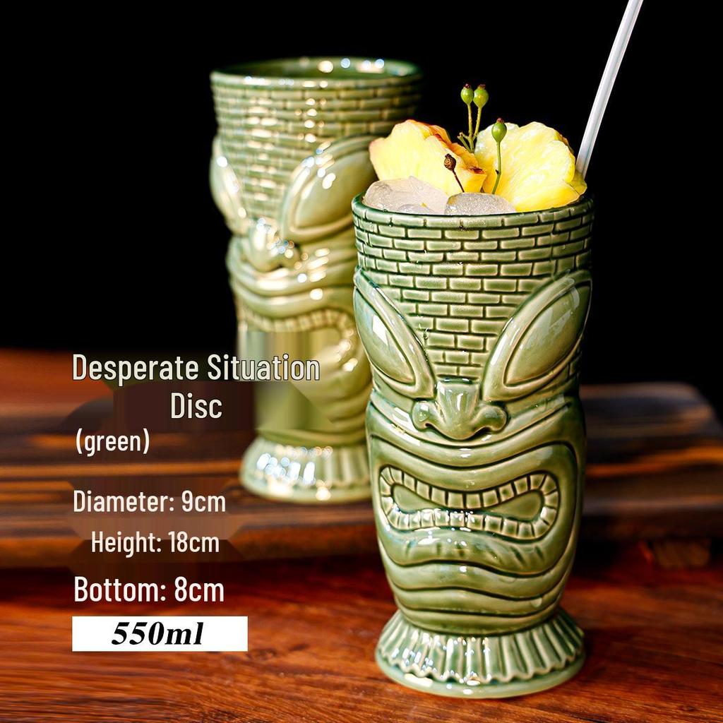 Hawaiian Tiki Zombie Skull Ceramic Cocktail Glass