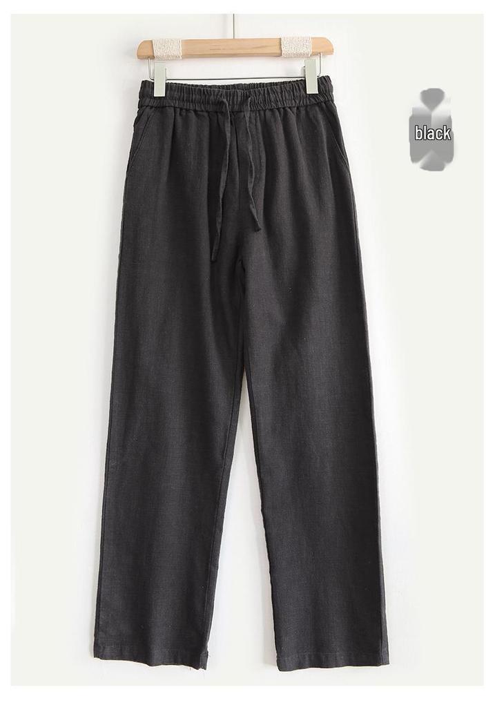 Men's Summer Cotton Linen Wide-Leg Trousers - Loose Fit Casual Pants