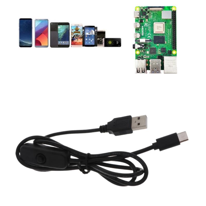 Cablu comutator de alimentare pentru sursa de alimentare RaspberryPi 4B, cablu prelungitor USB tip C la USB A cu buton pornit/oprit, negru
