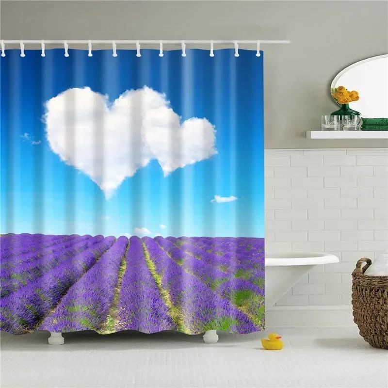 3D Scenic Landscape Seaside Beach Trees Flowers Shell Bath Curtain Shower Curtains for Bathroom Waterproof Polyester Frabic Hook