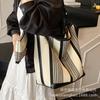 Premium Elastic Weaving Canvas Striped Bucket Bag Korean Lazy Wind Tote Bag Large Capacity Commuter Shoulder Bag