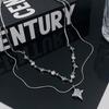 Double layered wearing blue dripping oil four-pointed star zircon splicing necklace women's summer ins niche design collarbone chain