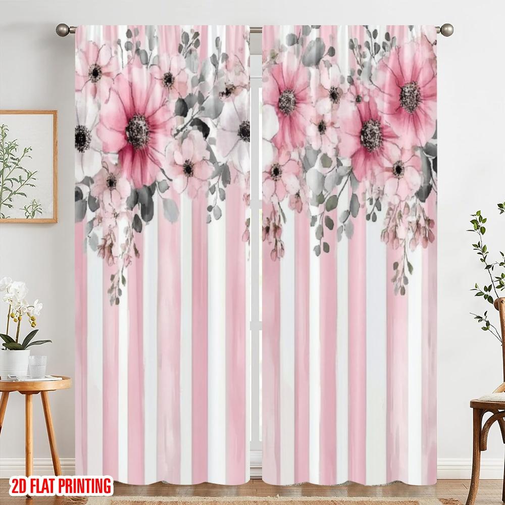 2 Stück, 2D-Flachdruck Vorhang Beliebtes florales Harmonie-Streifenmuster Vielseitig Strapazierfähig Polyester (ohne Stange) Art Deco Festlich für