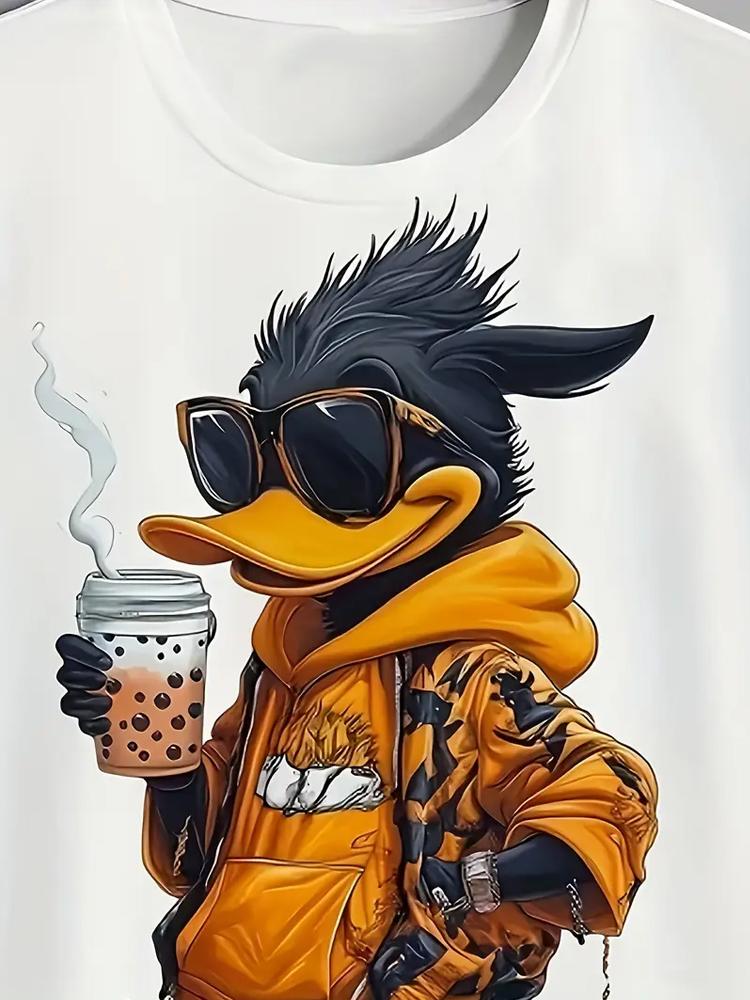 Men's Summer Cartoon Printed Round Neck Short Sleeve Daily Casual T Shirt Fashion Loose Trend Large Size Fun Couple T Shirt