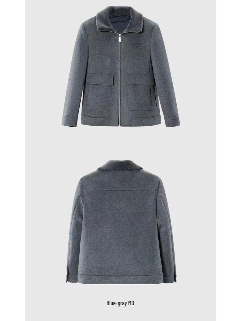 Men's Winter Wool-Blend Coat with Faux Fur Collar and Large Pockets