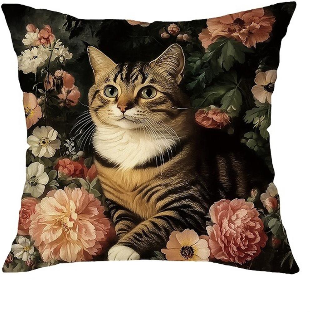 

Elegant Cat - Floral Pillow CoversLiving room sofa cushion cover, soft and comfortable, bedroom room decoration 16x16Inch
