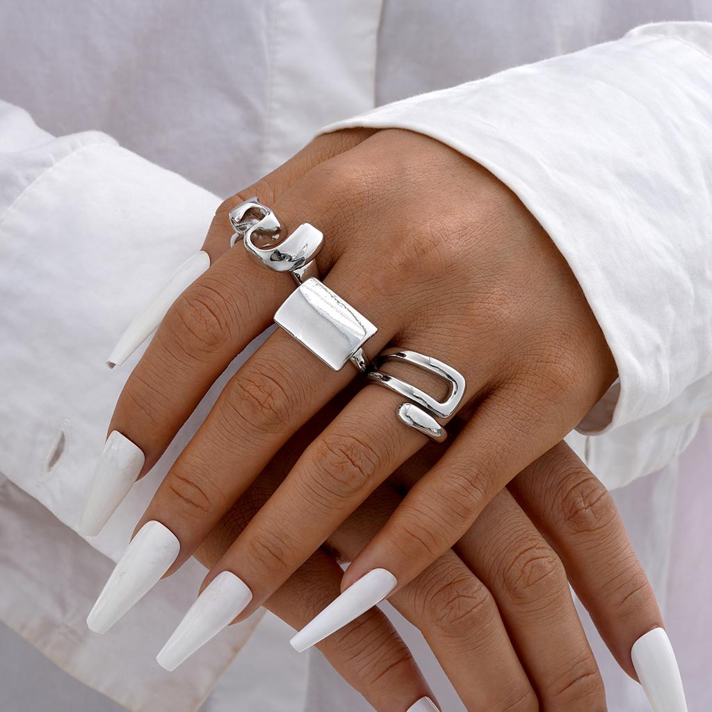 3Pcs/Set Irregular Line Rings Set For Women Vintage Hollow Out Gold Silver Color Adjustable Open Rings Fashion Party Jewelry New