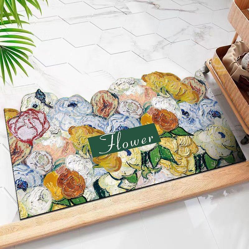 Colorful Lemon Cherry Blossoms Floral Patterns Pattern Diatom Mud Floor Mat For Living Room
