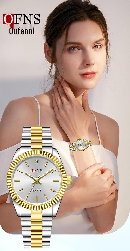 OFNS Classic Women's High-End Casual Luxury Quartz Wristwatch, Roman Numeral, Stud Design, Business-Commuting, Waterproof.